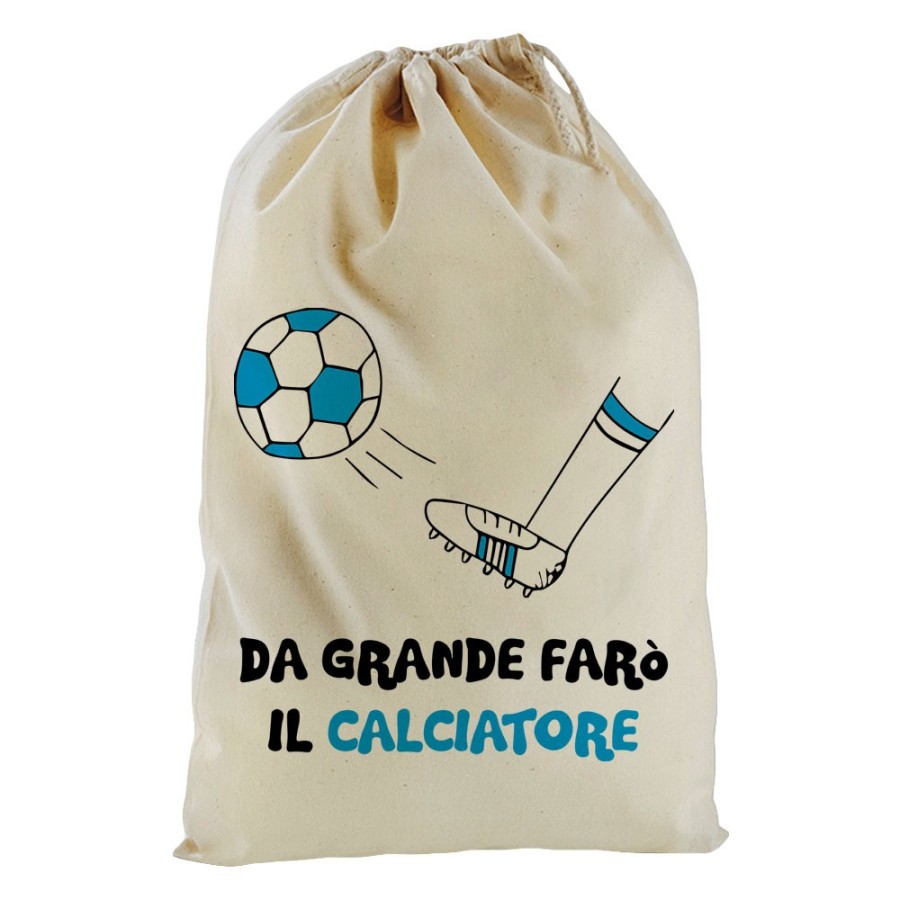 Sacchetto nascita bimbo da grande farò il calciatore bianco azzurro Da grande farò