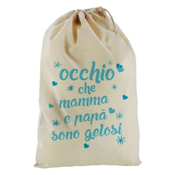 Sacchetto nascita bimbo occhio che mamma e papà sono gelosi con cuori e stelle Per la famiglia