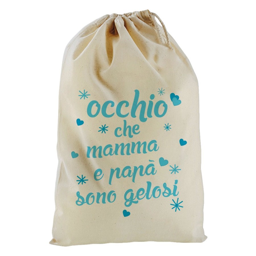 Sacchetto nascita bimbo occhio che mamma e papà sono gelosi con cuori e stelle Per la famiglia