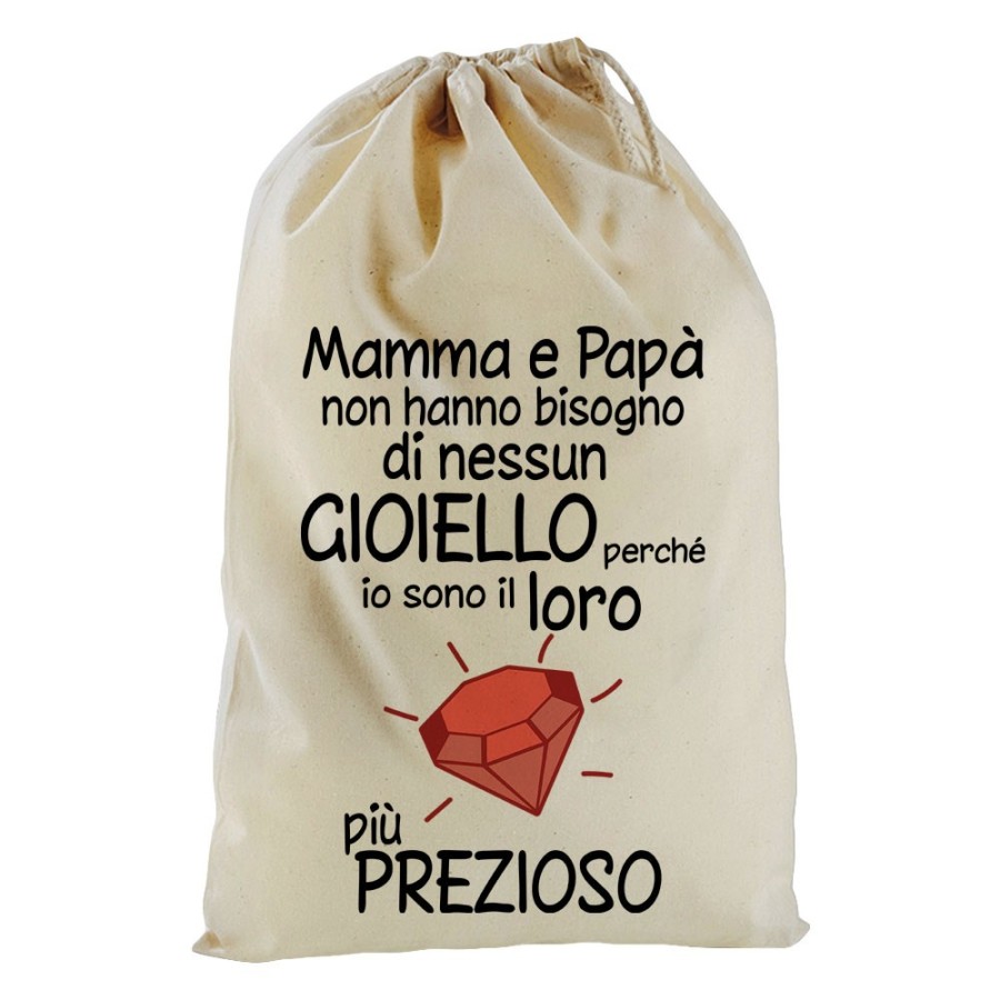Sacchetto nascita mamma papà non hanno bisogno di nessun gioiello perchè sono suo diamante più prezioso Per la famiglia
