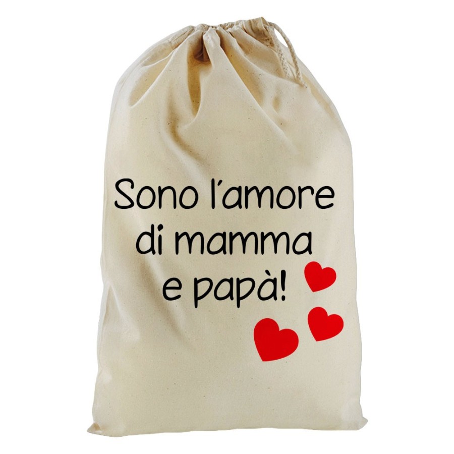 Sacchetto nascita bimbo sono l'amore di mamma e papà con cuoricini Per la famiglia
