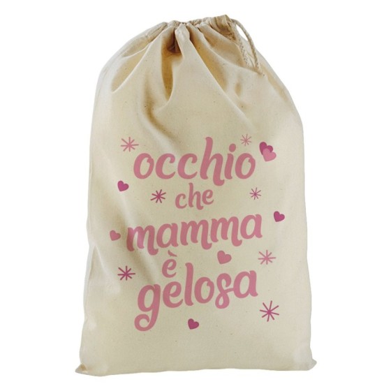 Sacchetto nascita bimbo occhio che mamma è gelosa con cuori e stelle Per la mamma