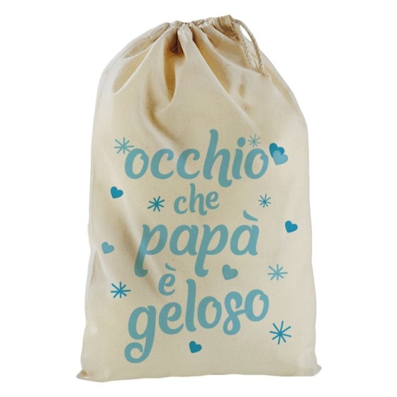 Sacchetto nascita bimbo occhio che papà è geloso con cuori e stelle Per il papà