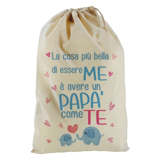 Sacchetto nascita bimbo la cosa più bella di essere me è avere un papà come te con elefantini Per il papà