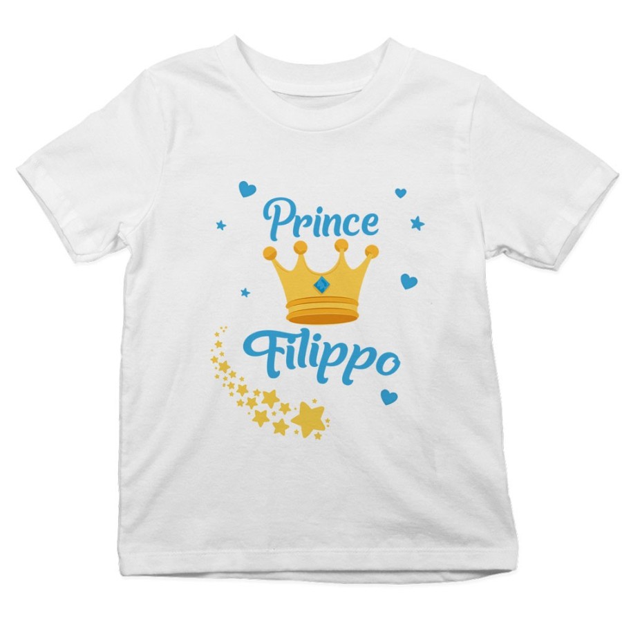 T-shirt bambino personalizzata con nome prince princess con corona Divertenti