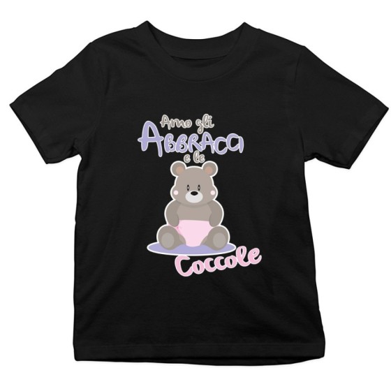 T-shirt bambino amo gli abbracci e le coccole Divertenti