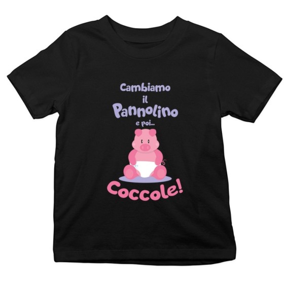 T-shirt bambino cambiamo il pannolino e poi coccole Divertenti
