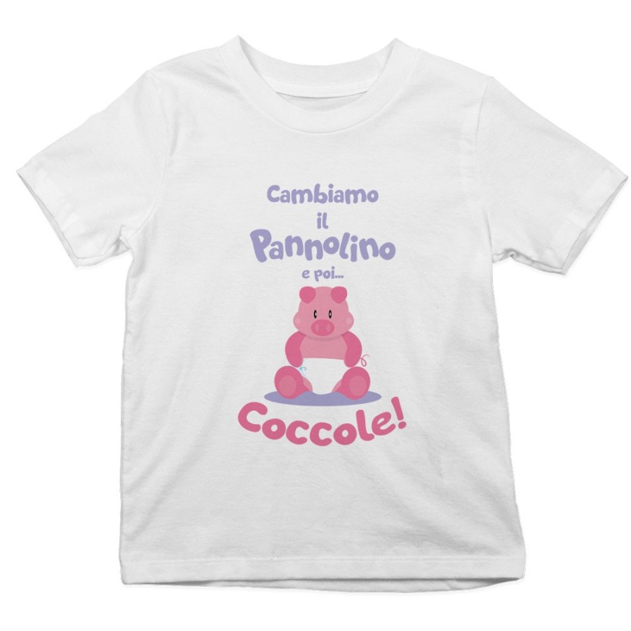 T-shirt bambino cambiamo il pannolino e poi coccole Divertenti