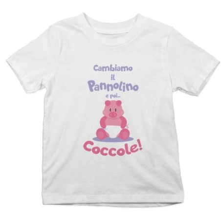 T-shirt bambino cambiamo il pannolino e poi coccole Divertenti