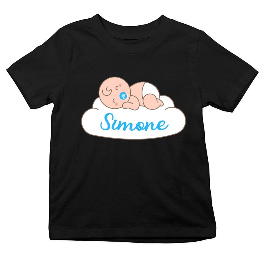 T-shirt bambino personalizzata con nome bimbo che dorme sulla nuvola Divertenti