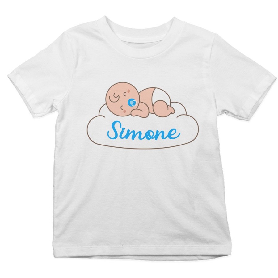 T-shirt bambino personalizzata con nome bimbo che dorme sulla nuvola Divertenti