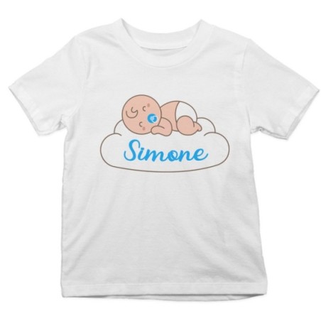 T-shirt bambino personalizzata con nome bimbo che dorme sulla nuvola Divertenti