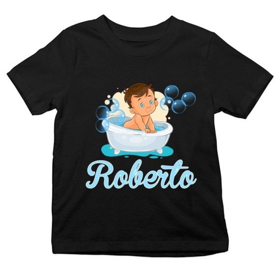 T-shirt bambino personalizzata con nome bimbo nella vasca Divertenti