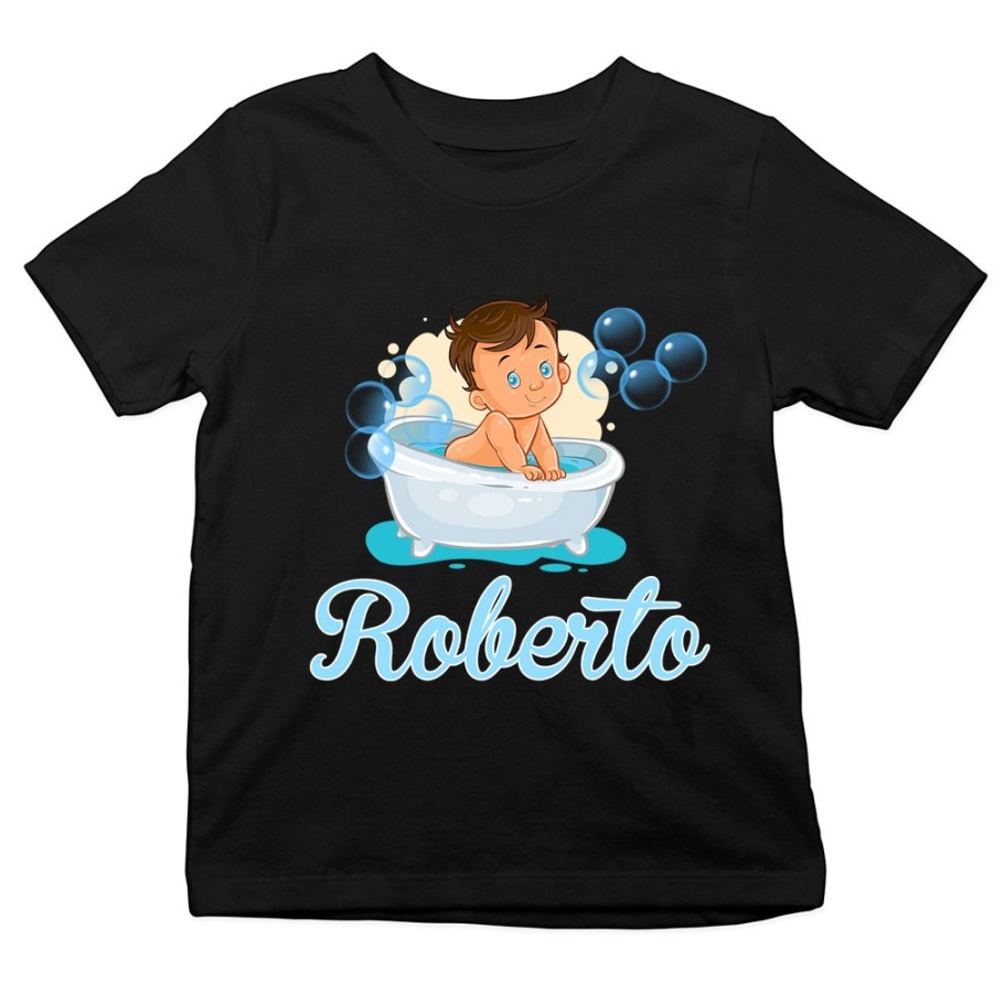 T-shirt bambino personalizzata con nome bimbo nella vasca Divertenti