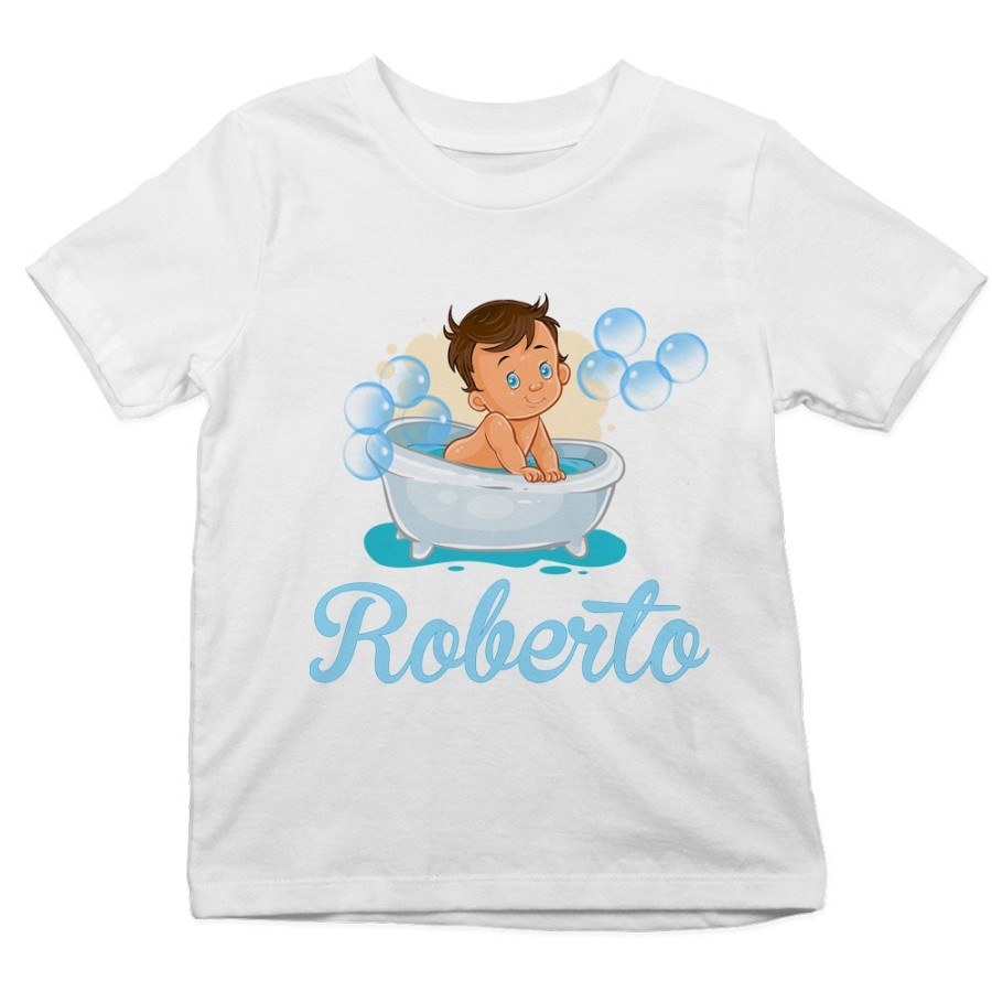 T-shirt bambino personalizzata con nome bimbo nella vasca Divertenti