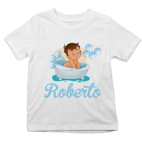 T-shirt bambino personalizzata con nome bimbo nella vasca Divertenti