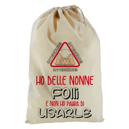 Sacchetto nascita personalizzabile attenzione ho un nonno...