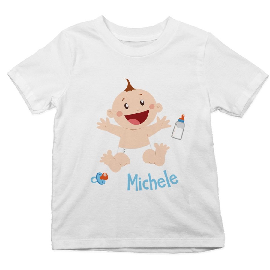 T-shirt bambino personalizzata con nome bimbo con ciuccio e biberon Divertenti