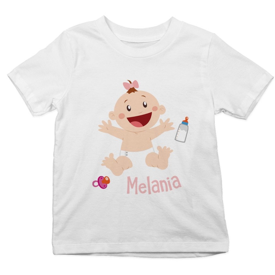 T-shirt bambino personalizzata con nome bimbo con ciuccio e biberon Divertenti