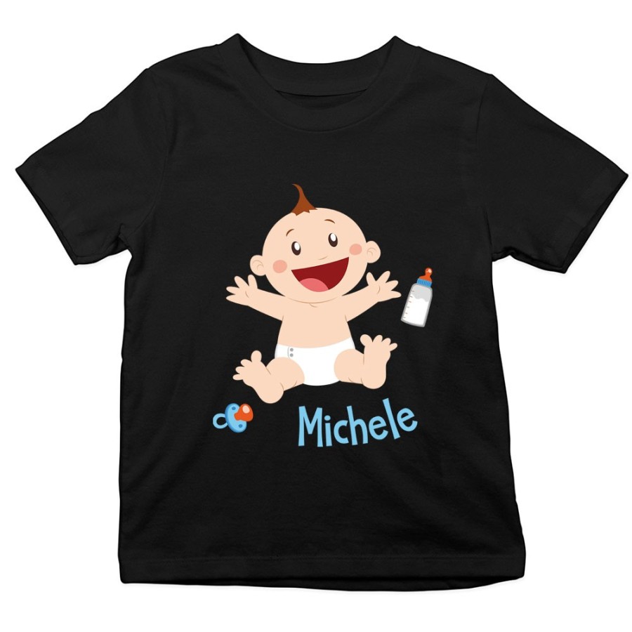 T-shirt bambino personalizzata con nome bimbo con ciuccio e biberon Divertenti
