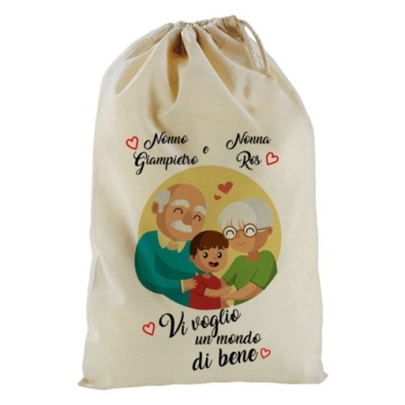 Sacchetto nascita bimbo personalizzato con nomi dei nonni...