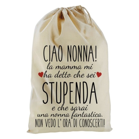 Sacchetto nascita bimbo ciao nonni mamma mi ha detto che siete stupendi non vedo l'ora di conoscervi Per i nonni