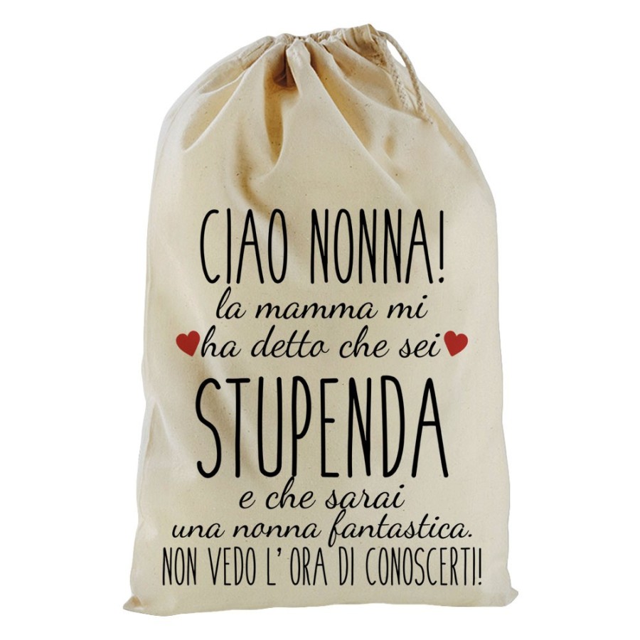 Sacchetto nascita bimbo ciao nonni mamma mi ha detto che siete stupendi non vedo l'ora di conoscervi Per i nonni