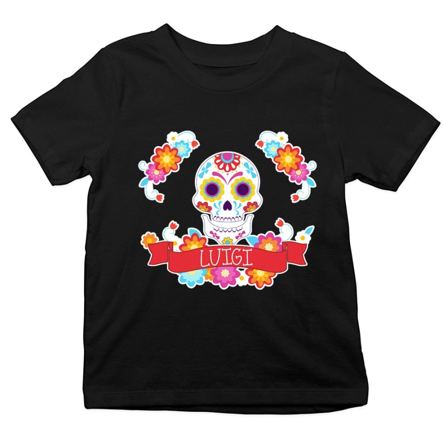 T-shirt bambino personalizzata con nome flower skull Divertenti