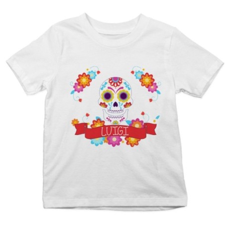 T-shirt bambino personalizzata con nome flower skull Divertenti