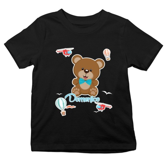 T-shirt bambino personalizzata con nome orsetto e mongolfiere Divertenti