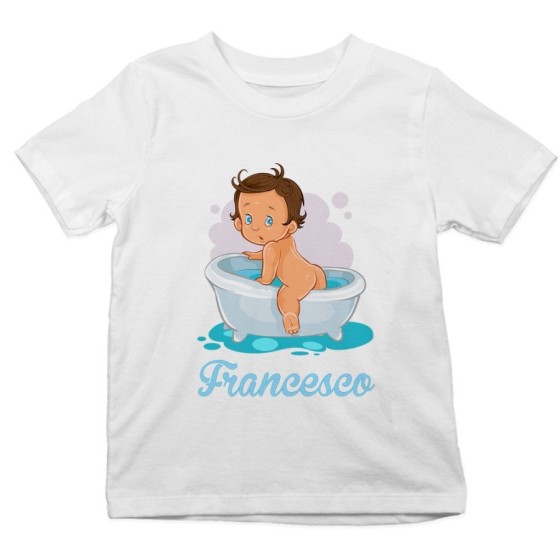 T-shirt bambino personalizzata con nome bimbo esce dalla vasca Divertenti