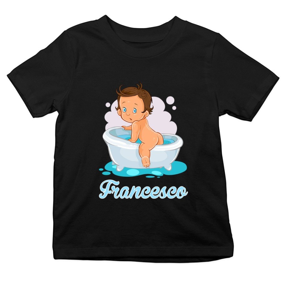 T-shirt bambino personalizzata con nome bimbo esce dalla vasca Divertenti