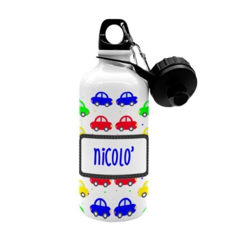 Borraccia personalizzata con nome con macchinine