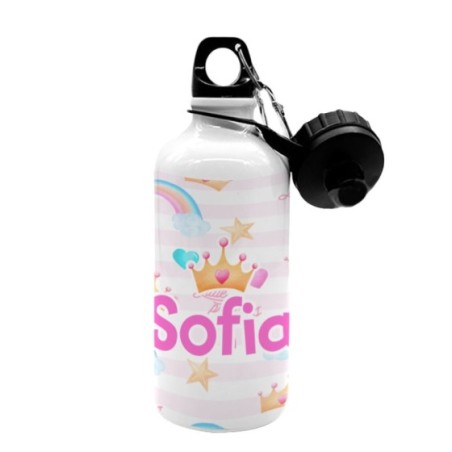 Borraccia personalizzata con nome con corona watercolor