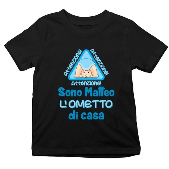 T-shirt bambino personalizzata con nome attenzione sono l'ometto di casa Divertenti