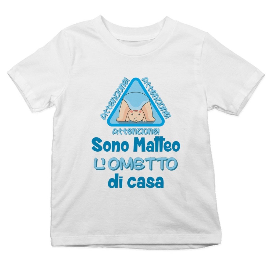 T-shirt bambino personalizzata con nome attenzione sono l'ometto di casa Divertenti