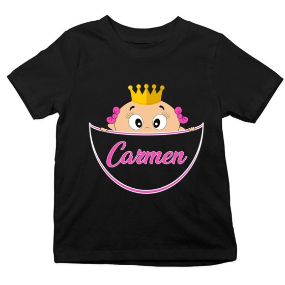 T-shirt bambino personalizzata con nome bimbo bimba con la corona esce dalla tasca Divertenti