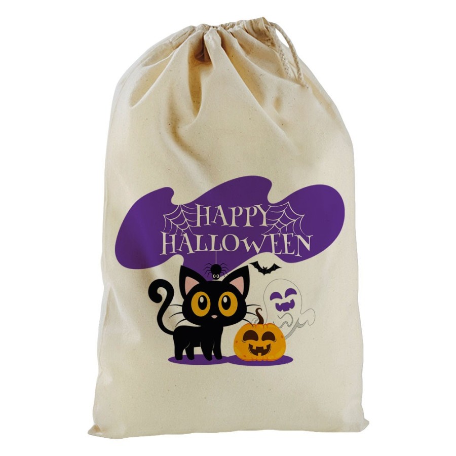 Sacchetto happy halloween con gattino zucca e fantasmino Halloween
