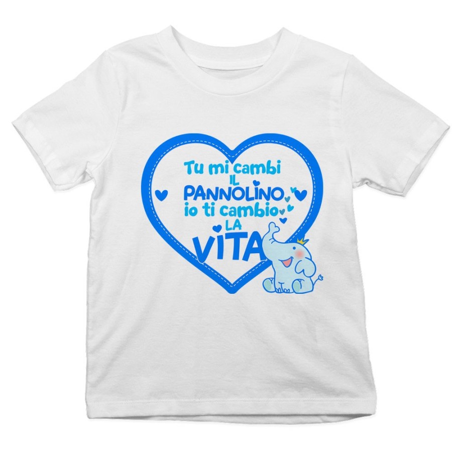 T-shirt bambino tu mi cambi il pannolino io ti cambio la vita Divertenti