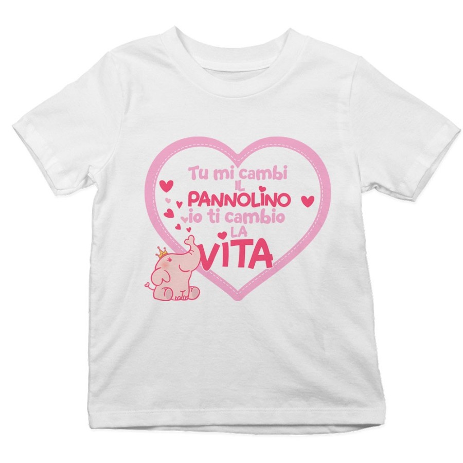 T-shirt bambino tu mi cambi il pannolino io ti cambio la vita Divertenti