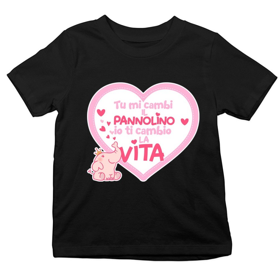 T-shirt bambino tu mi cambi il pannolino io ti cambio la vita Divertenti