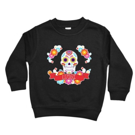 Felpa bambino personalizzata con nome flower skull
