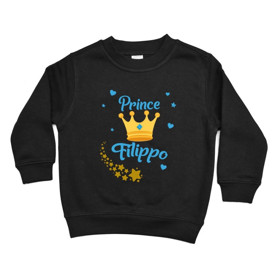 Felpa bambino personalizzata con nome prince princess con corona Divertenti