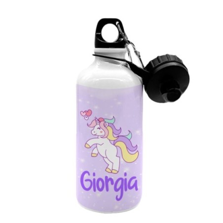 Borraccia personalizzata con nome unicorno con cuoricini