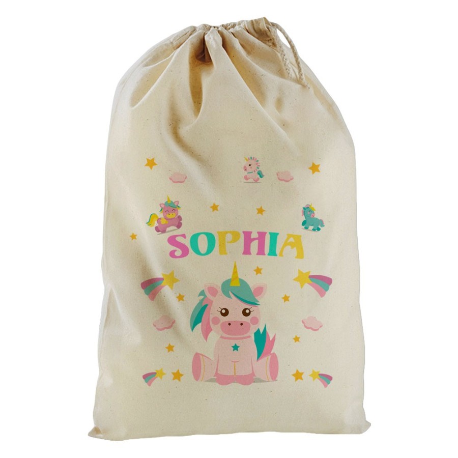 Sacchetto nascita bimbo personalizzato con nome baby unicorno con arcobaleno Unicorni
