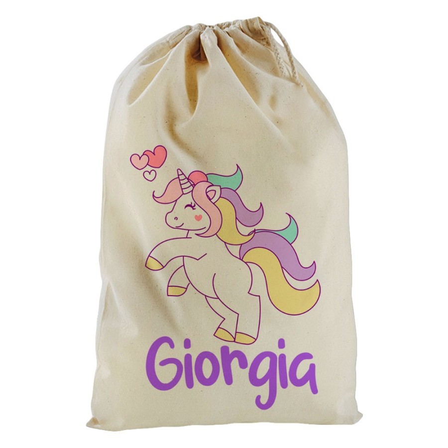 Sacchetto nascita bimbo personalizzato con nome unicorno con cuoricini Unicorni