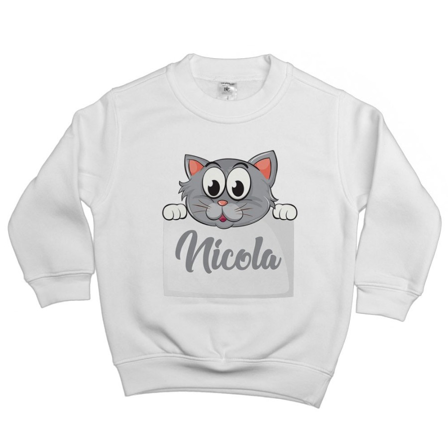 Felpa bambino personalizzata con nome baby gattino Divertenti