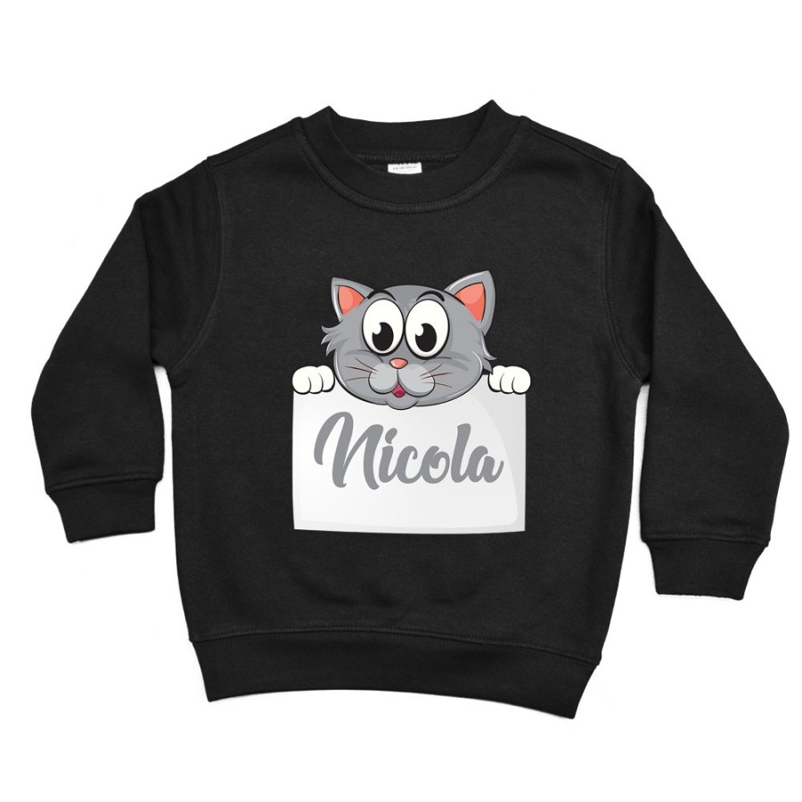 Felpa bambino personalizzata con nome baby gattino Divertenti