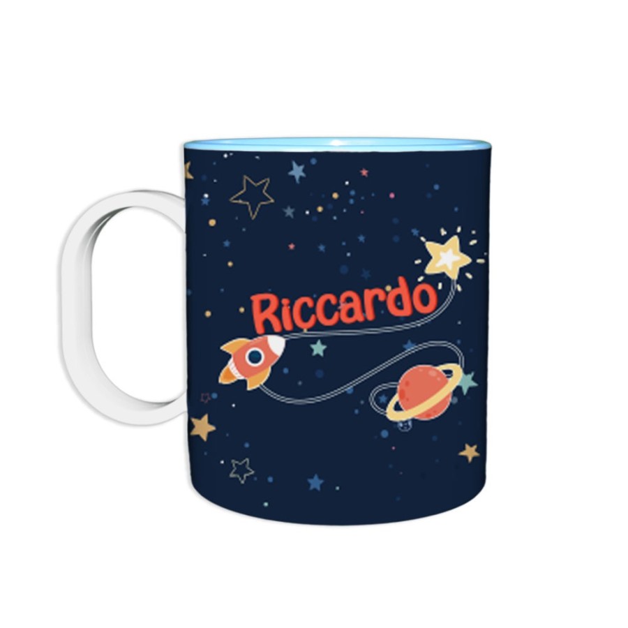 Tazza per la scuola personalizzata con nome navicella nello spazio Divertenti