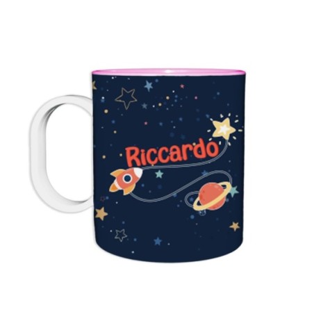 Tazza per la scuola personalizzata con nome navicella nello spazio Divertenti